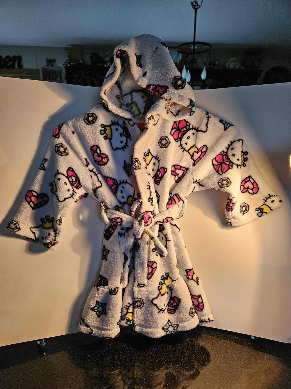 Hello Kitty Hooded Fleece Robe - White with Pink & Yellow Accents